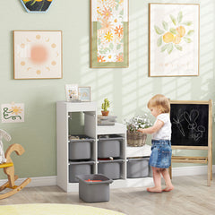 AIYAPLAY Toy Storage Organiser, Three-Layer Kids Toy Storage Units, with Removable Bins, for Ages 3-8 Years, Grey