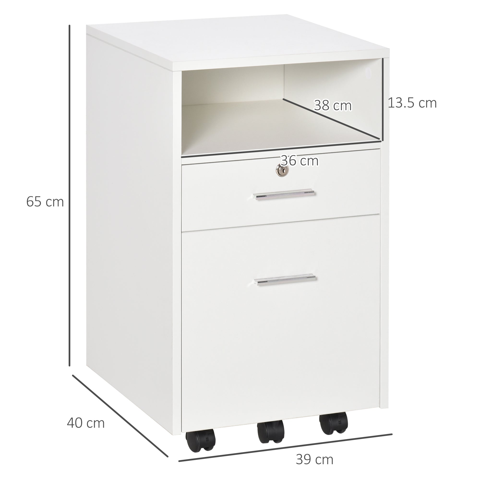 Vinsetto Lockable Two-Drawer Filing Cabinet, with Wheels - White