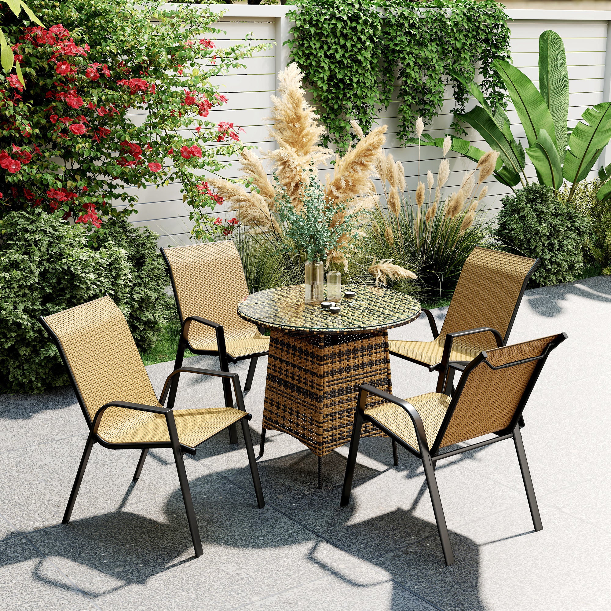 Outsunny Four-Piece Stacking Rattan Garden Seat Set - Khaki