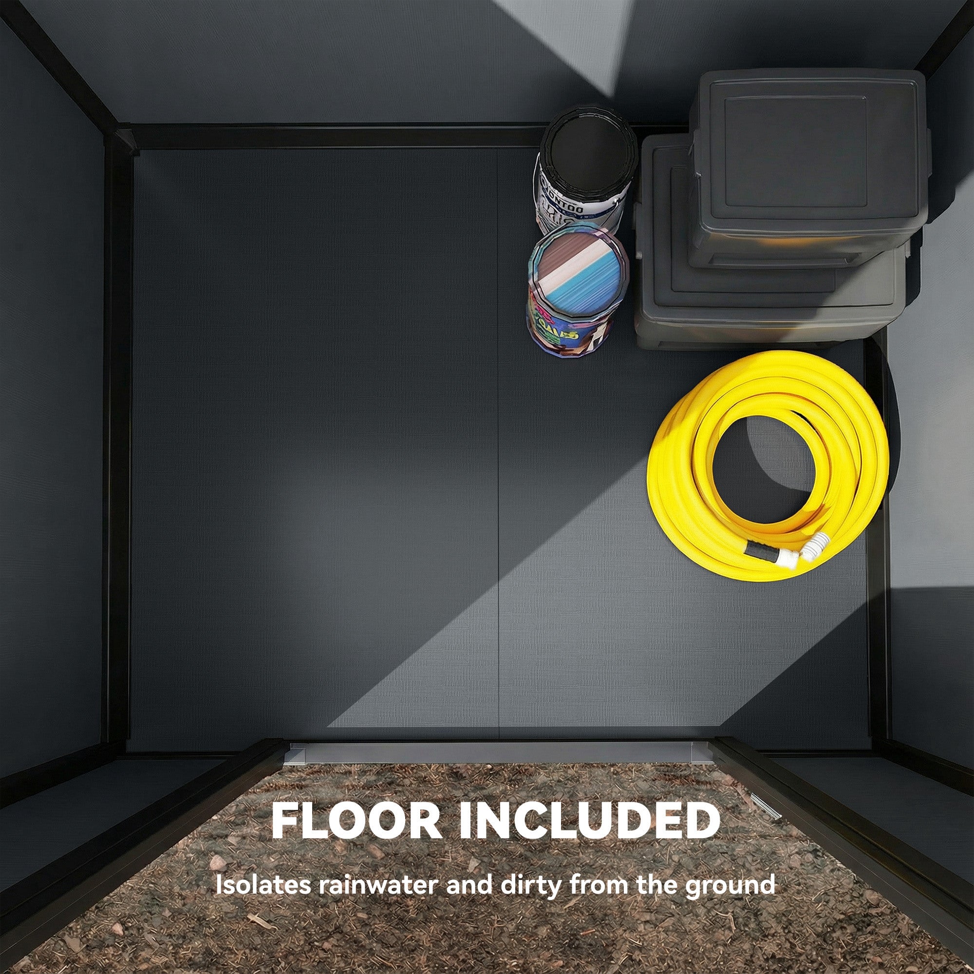 Outsunny 4 x 3 ft Plastic Garden Shed with Floor, Outdoor Storage Shed with Lockable Door, Window and Vent, Dark Grey