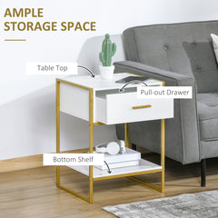 HOMCOM Bedside Table Set of 2, Modern Side Tables with Drawer and Shelf, Nightstands for Bedroom, White