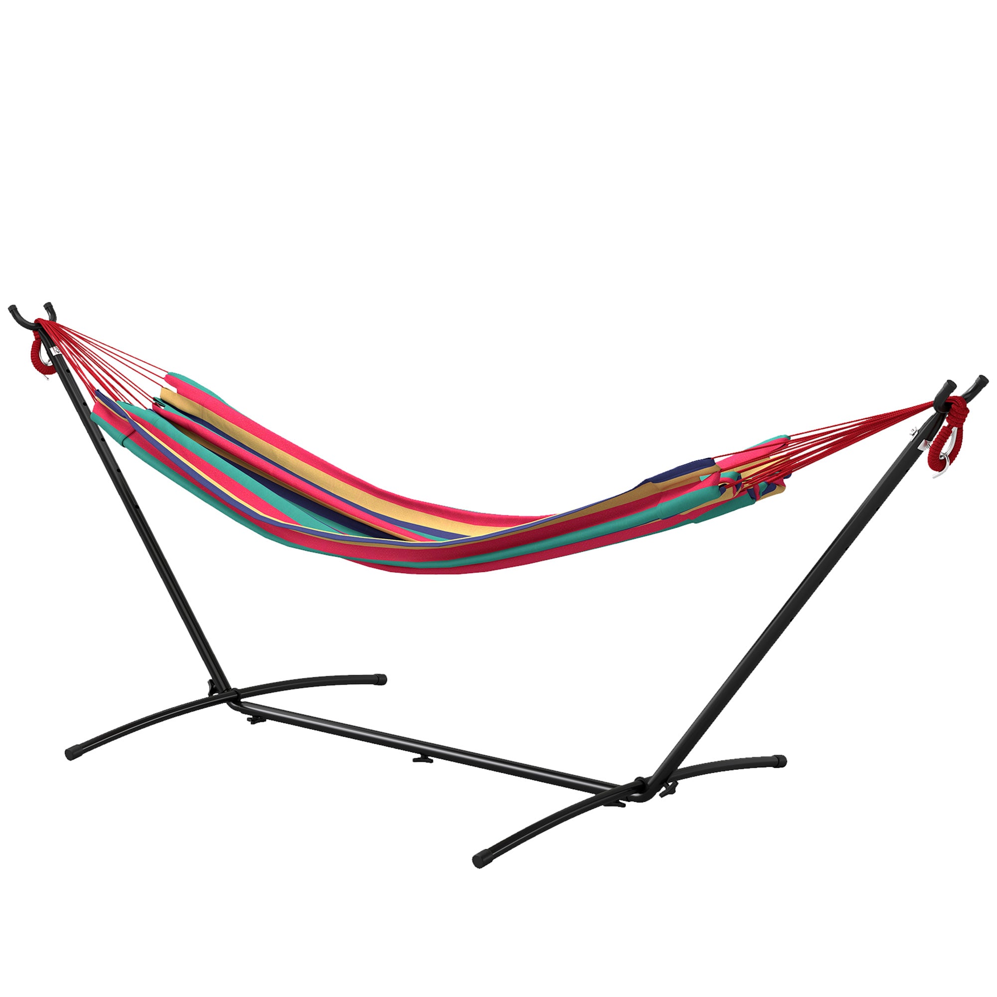 Outsunny 298 x 117cm Hammock with Stand Camping Hammock with Portable Carrying Bag, Adjustable Height, 120kg Load Capacity, Red Stripe
