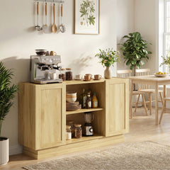 HOMCOM Sideboard Buffet Cabinet, 133 cm Storage Cabinet with 2 Open Shelves, 2 Cupboards and Soft Close Doors, Natural