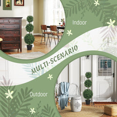 HOMCOM Set of 2 Decorative Artificial Trees, Topiary Ball-shaped Boxwood Trees in Pot, Fake Plants for Home Indoor outdoor Decor, 100cm, Green