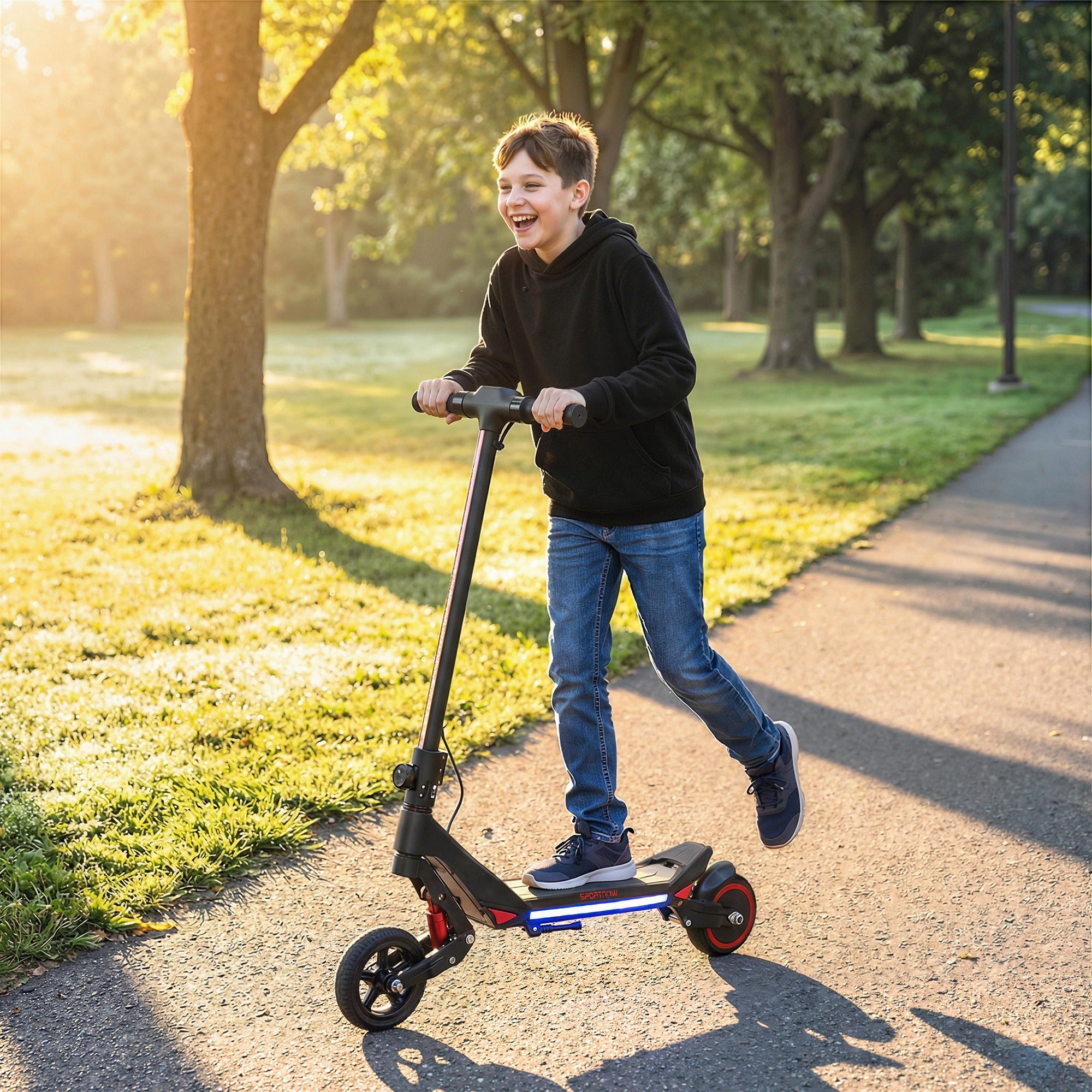 SPORTNOW Electric Scooter for Kids, Foldable E Scooter for Age Age 6+ with LED Display, RGB lights, Up to 16km/h, Black