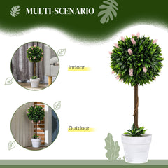 HOMCOM Set of 2 Decorative Artificial Plants Ball Trees with Flower for Home Indoor Outdoor Decor, 60cm,Pink