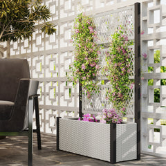 Outsunny Garden Planter Box with Trellis, Liner for Climbing Plants, Vegetables, Flowers, 90 x 35 x 148 cm, Mixed-grey