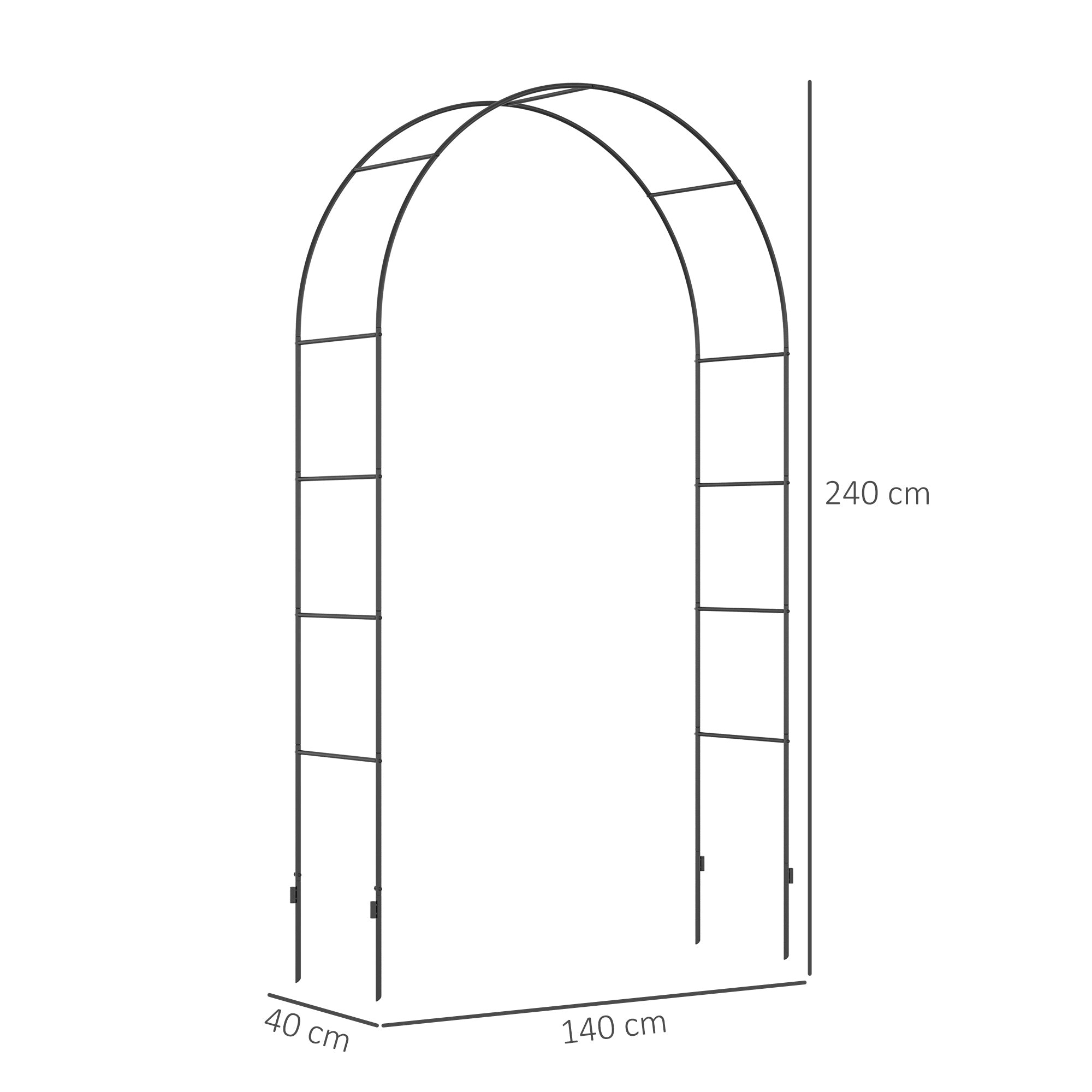 Outsunny Outdoor Garden Arch, Metal Garden Arbor for Climbing Plants, Roses, Vines, Wedding Arch for Outdoor, 140L x 40W x 240H cm, Black