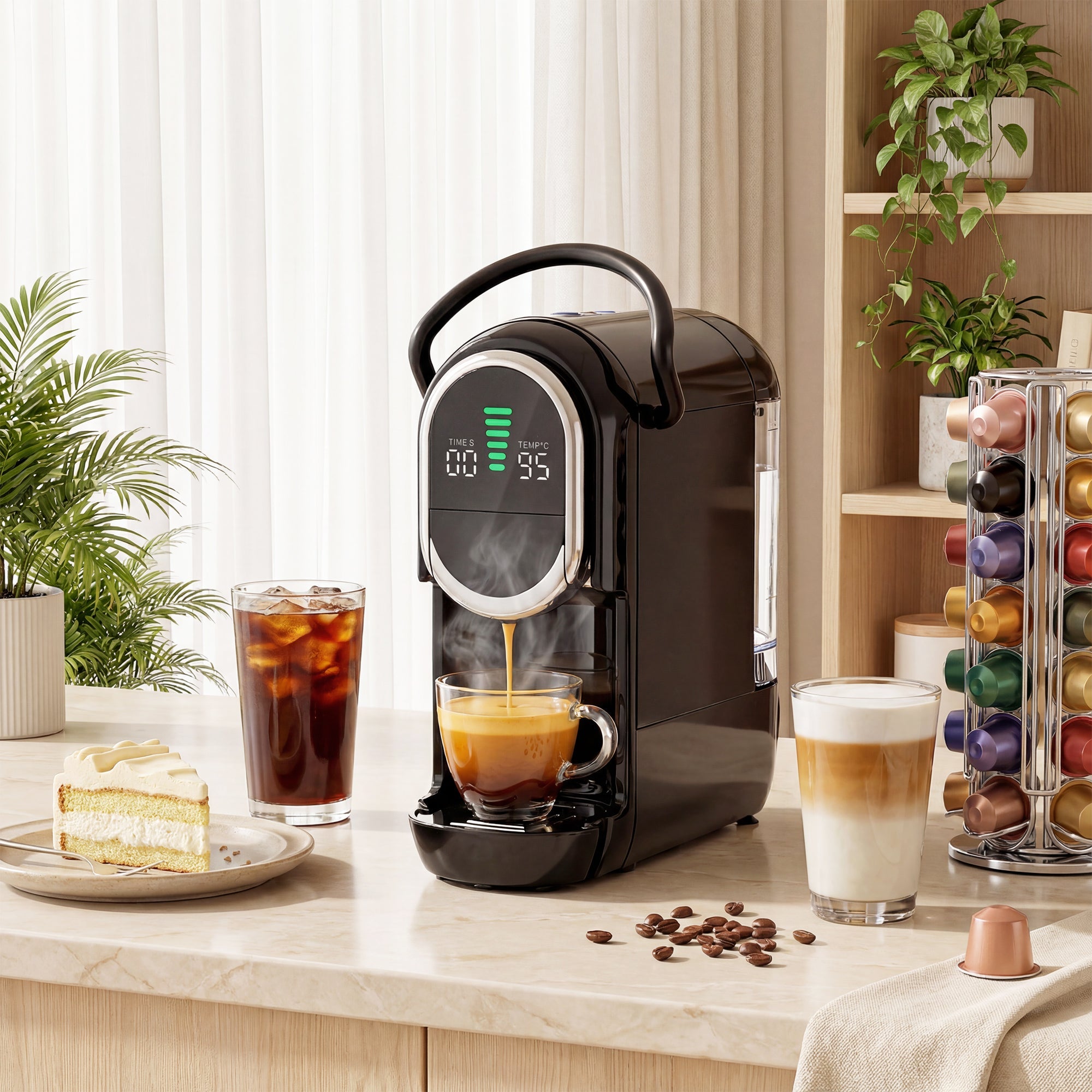 HOMCOM Pod Coffee Machine for Nespresso, Dolce Gusto Capsule & Ground Coffee, Small Semi Automatic Coffee Maker, 19 Bar, 0.6L