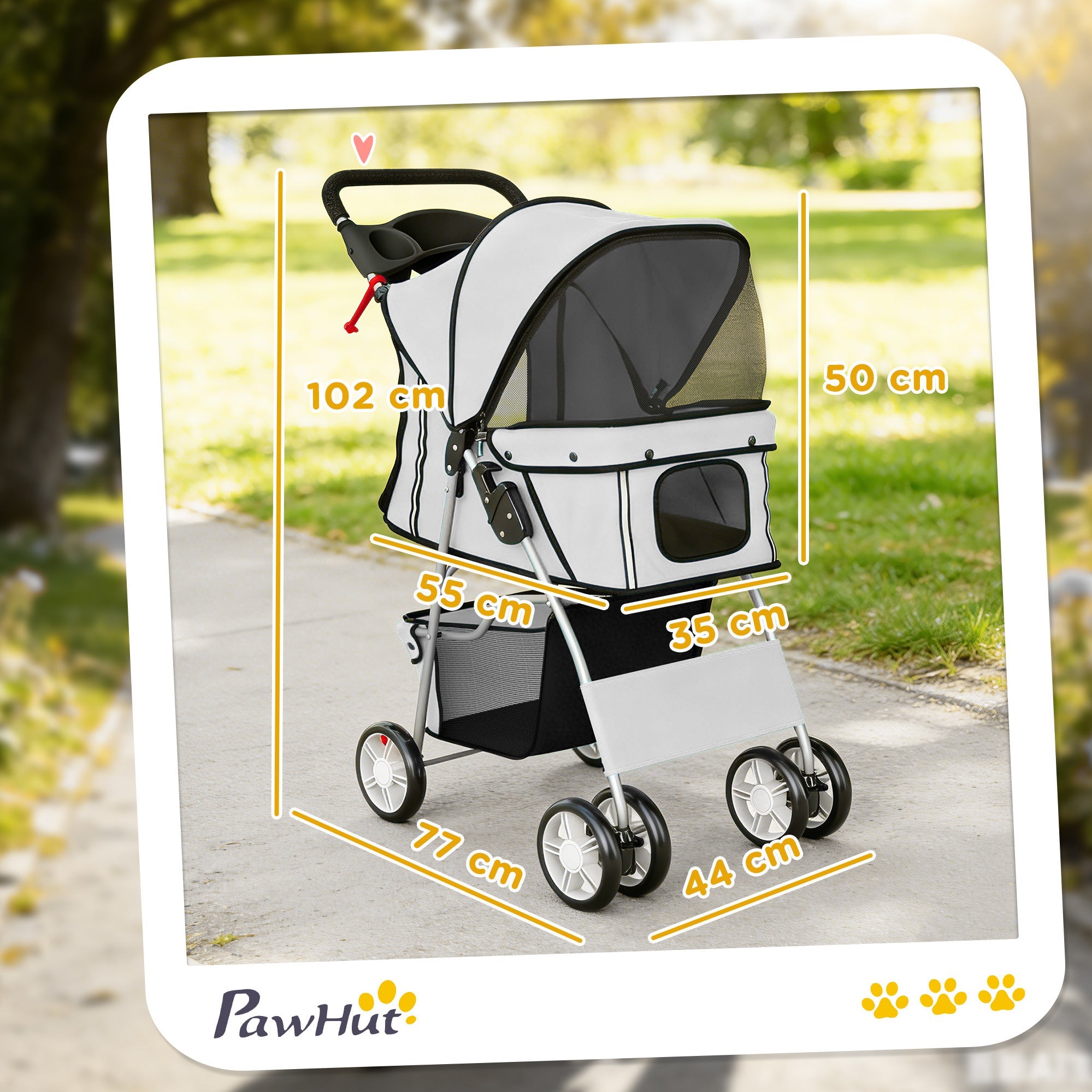PawHut Dog Pram, Pet Stroller with Reflective Strips, Foldable Cat Stroller with 360Â° Swivel Wheels, Grey