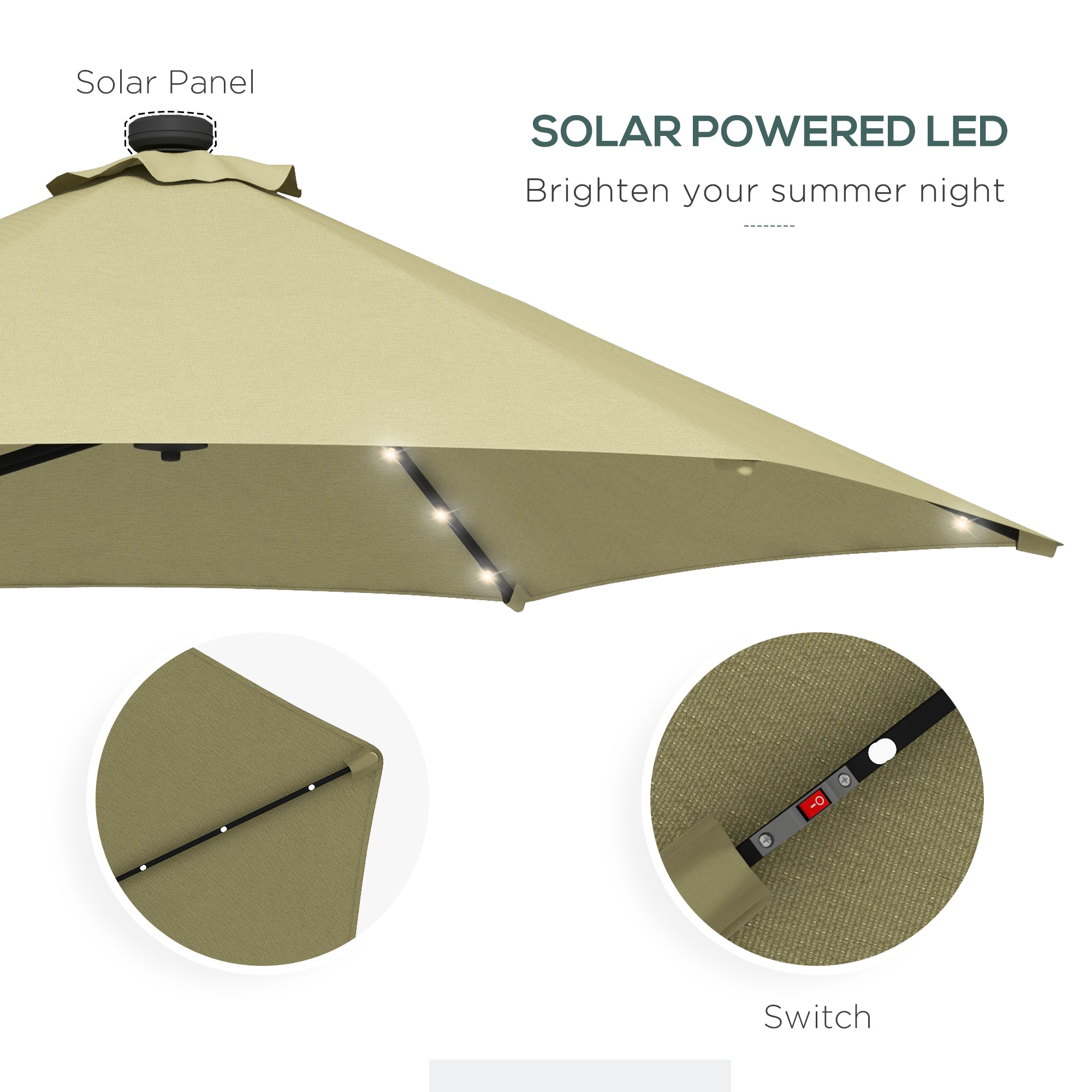 Outsunny 3(m) Solar LED Cantilever Parasol - Beige