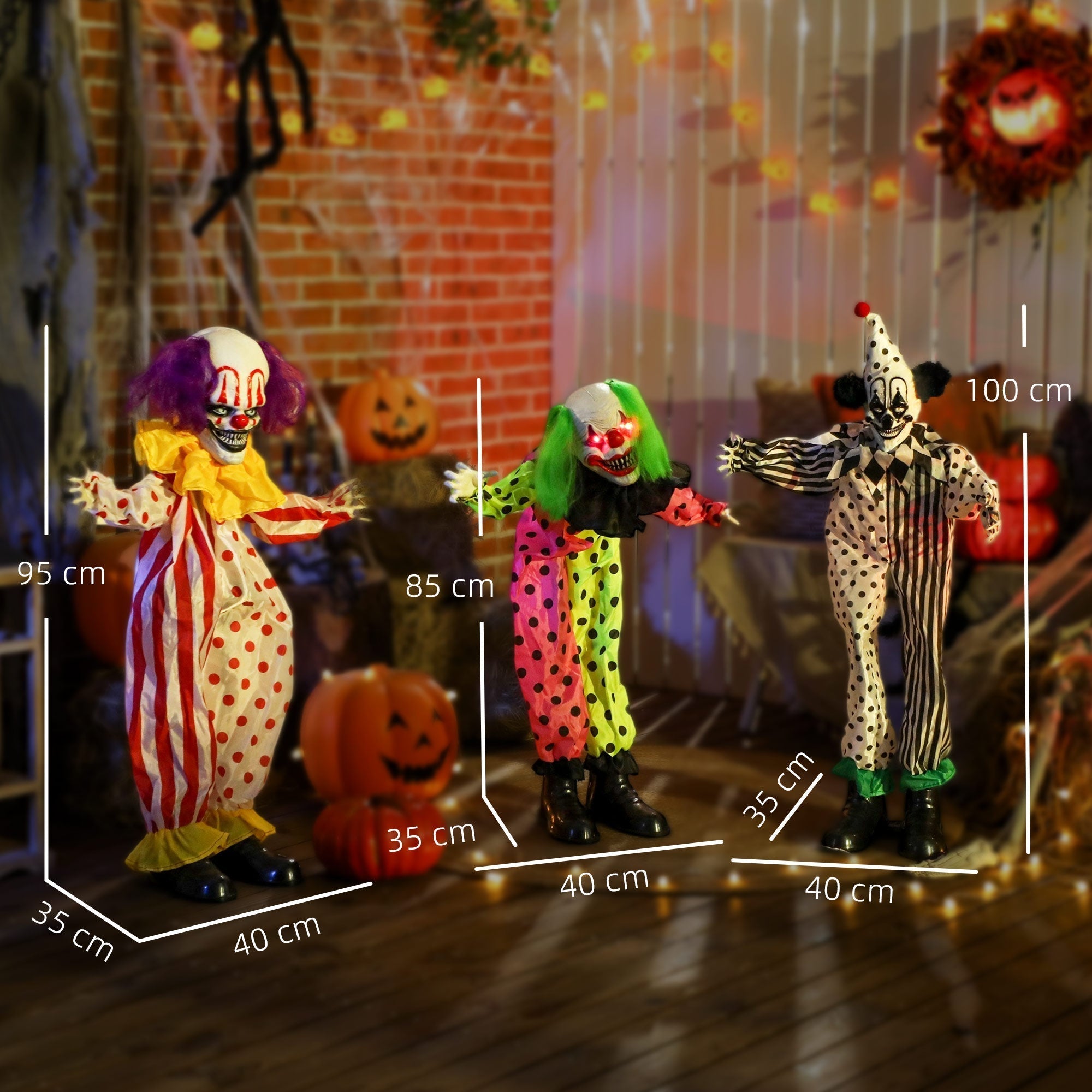 Outsunny Life Size Stackable Halloween Animated Clown with Red Light Up Eyes, Sound Activated Scary Halloween Decorations, Battery Operated, Indoor Party Props