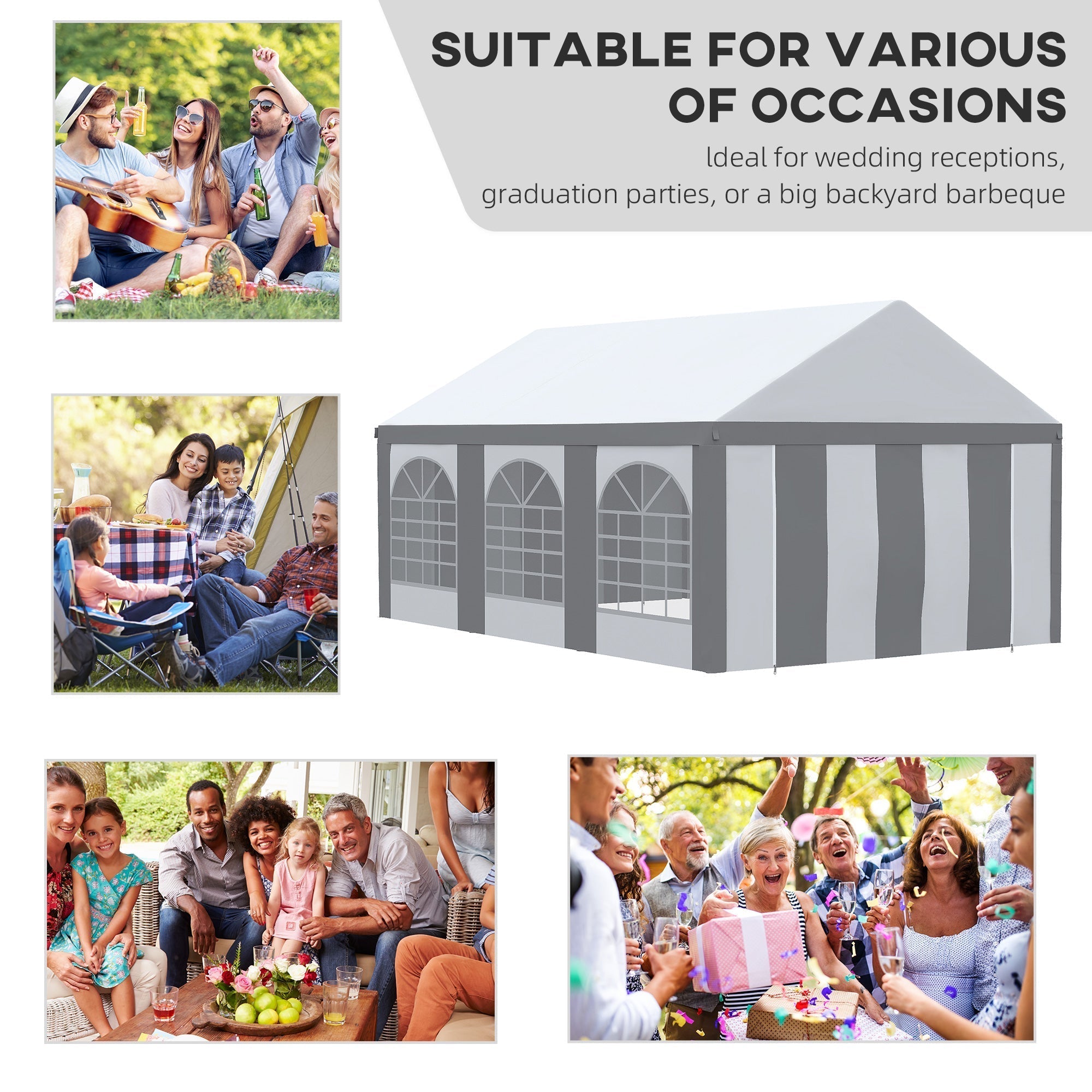 Outsunny 6m x 4m Marquee Gazebo with Sides, Level 5 Wind Protection & Waterproof, Light Grey