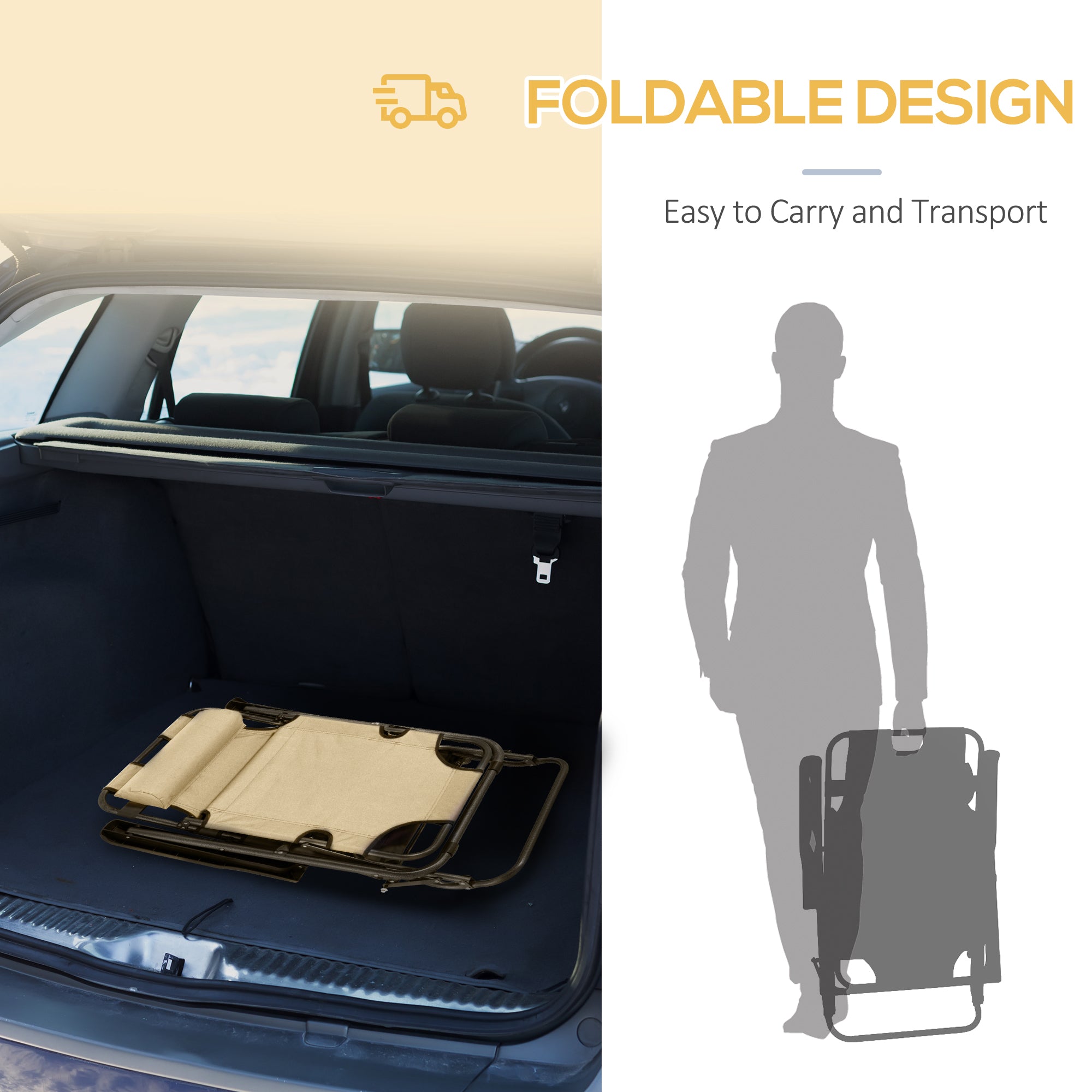 Outsunny 2 in 1 Folding Sun Lounger Reclining Garden Chair with 2-Level Adjustable Backrest, Outdoor Zero Gravity Recliner Garden Chair with Head Pillow and Armrests, Beige