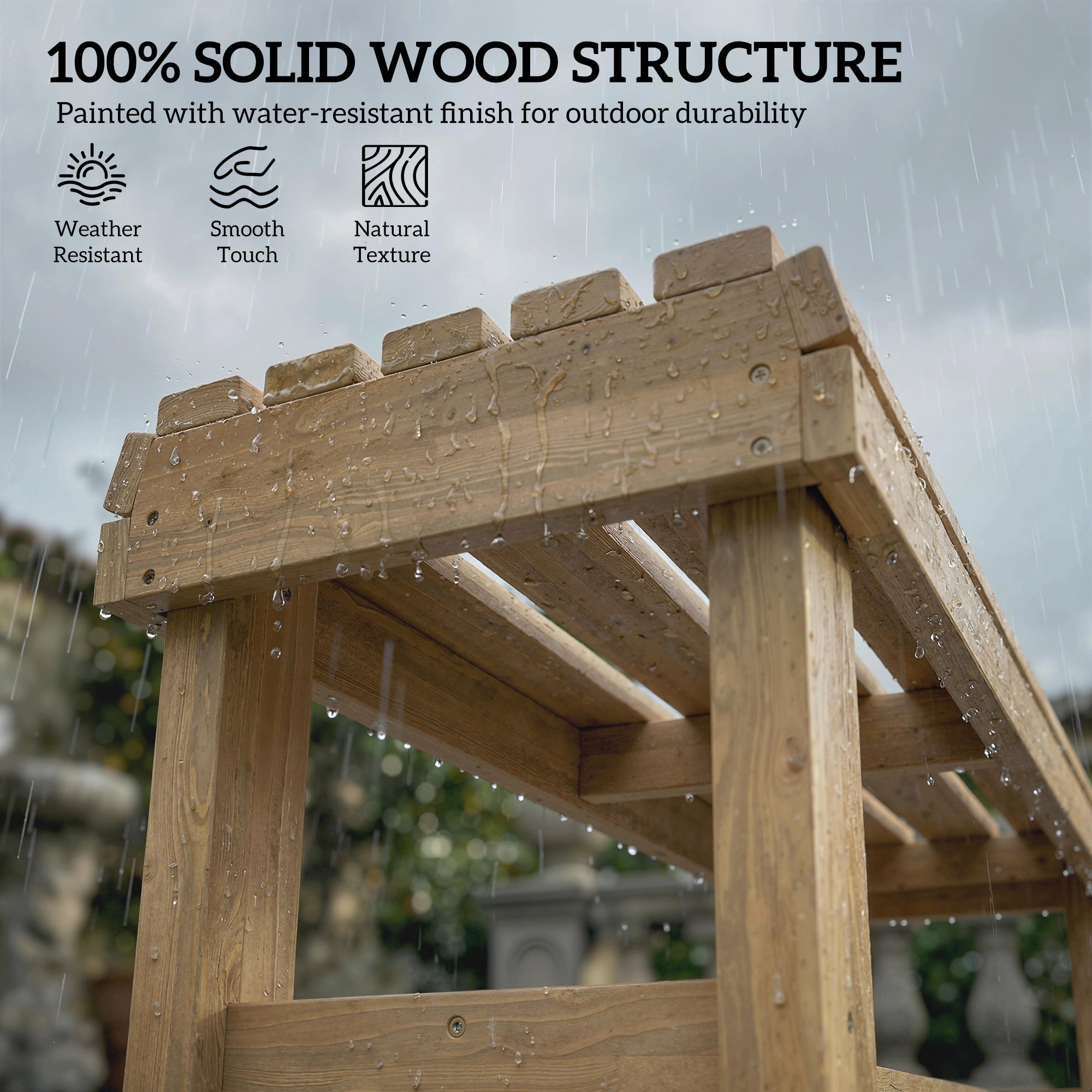 Outsunny Wooden Outdoor Bench, 2 Seater Garden Bench, Backless Patio Bench with Slatted Curved Seat, Natural Wood Finish