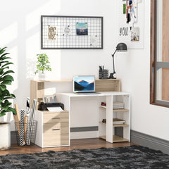 HOMCOM Computer Desk with Drawers and Storage Shelves, Office Desk Writing Table with Printer Stand, Large Workstation for Study Play Work Home Office, 137 x 55 x 92cm, Oak