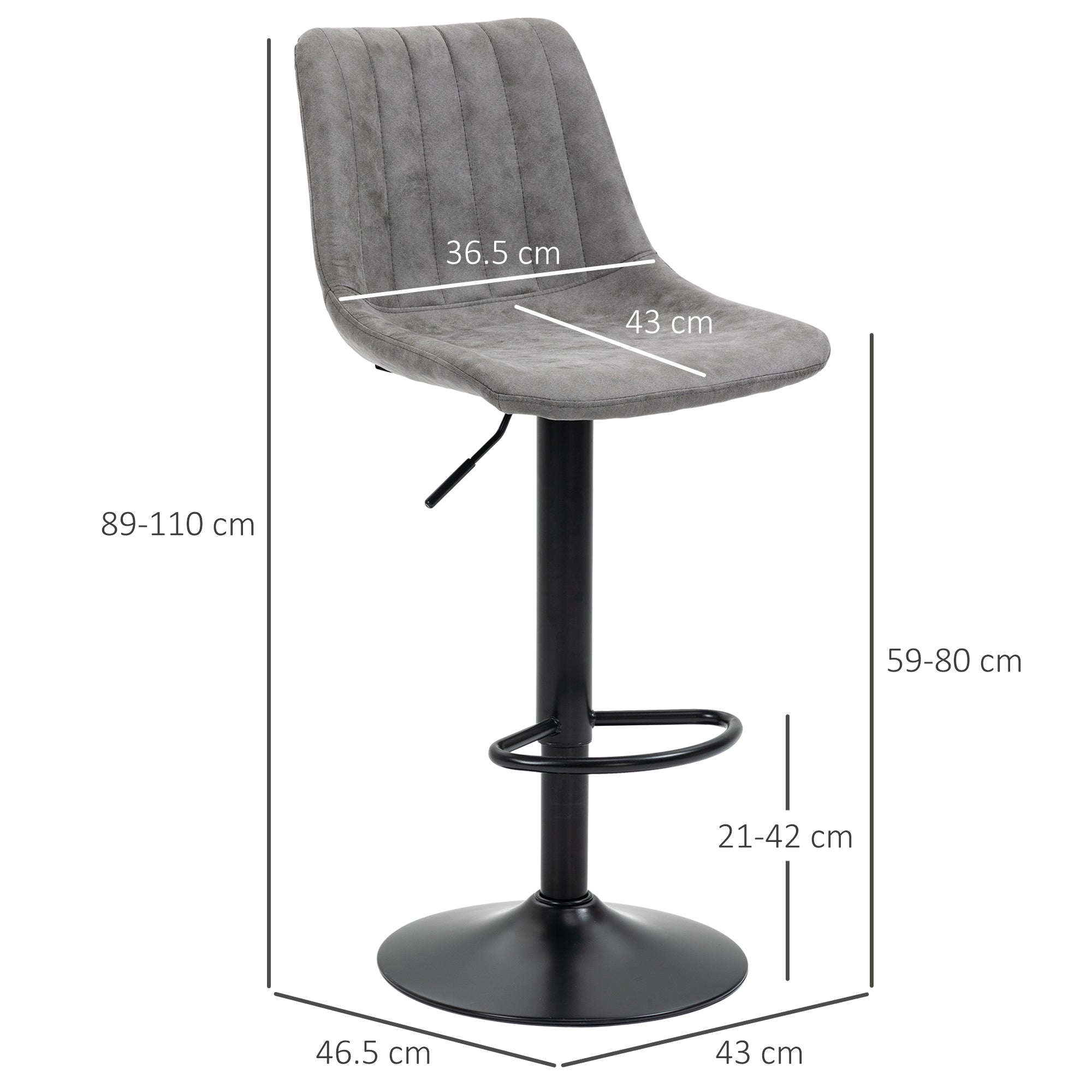 HOMCOM Set of 2 Leathaire Tub Bar Stools - Grey