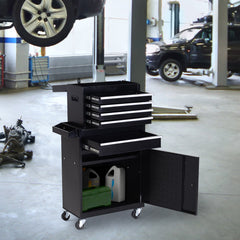 DURHAND Tool Chest 2 in 1 Metal Tool Cabinet Storage Box with 5 Drawers Pegboard Wheels 60x28x104.5cm Black - product image 2