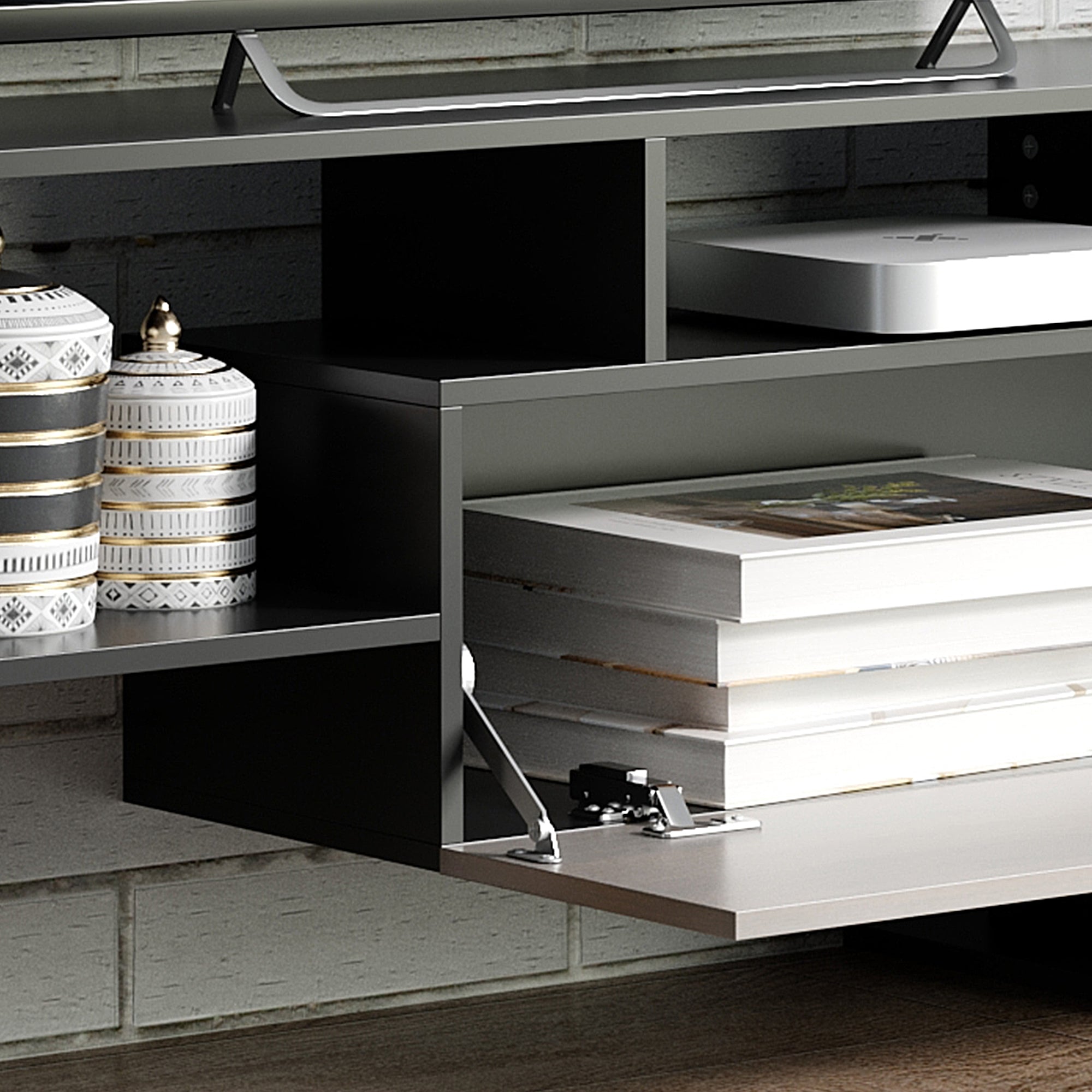 HOMCOM TV Cabinet with Wall Shelf for Wall-Mounted 65" TVs or Standing 40" TVs - Black and Dark Brown