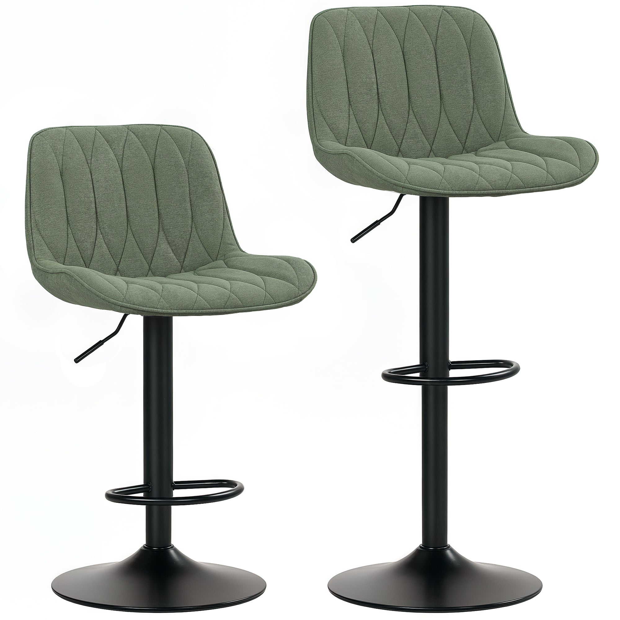HOMCOM Set of Two Linen-Look Bar Stools - Green