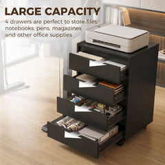 HOMCOM Four-Drawer Office Filing Cabinet, with Wheels - Black