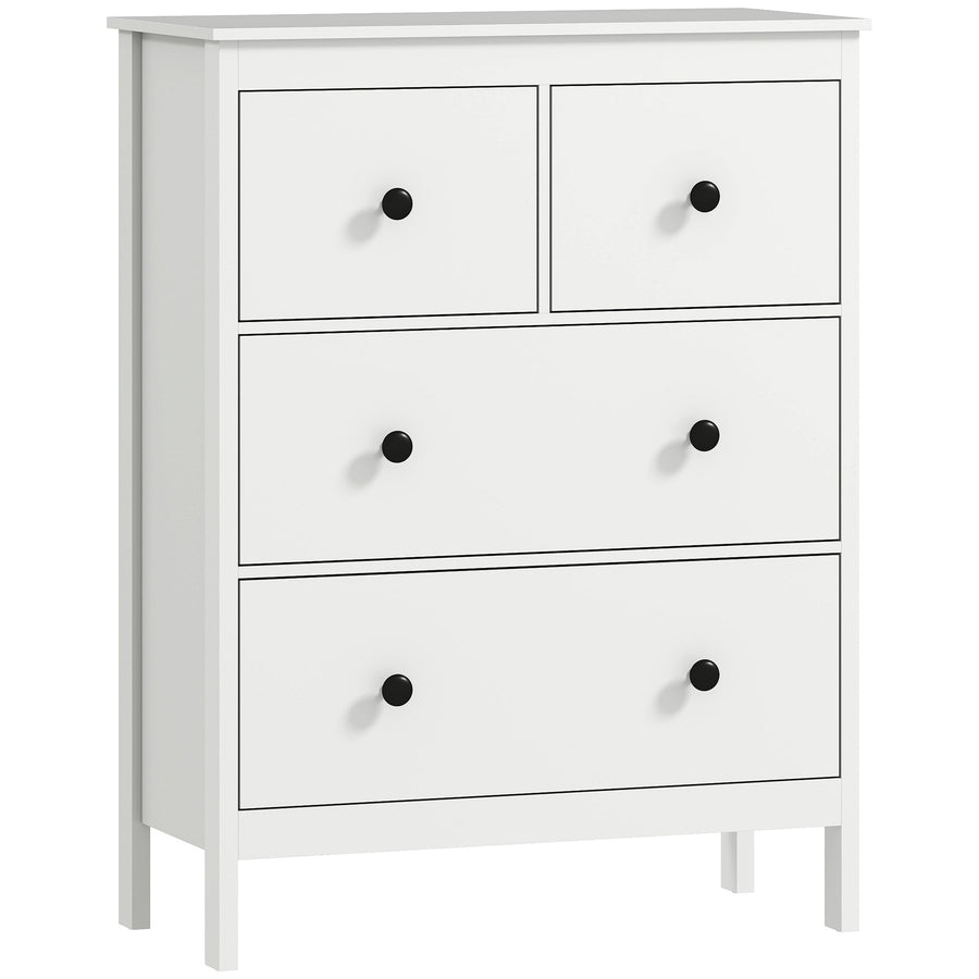 HOMCOM Modern Chest of Drawers, 4 Drawer Dresser Clothes Storage Organiser for Living Room, Hallway, Entryway, White