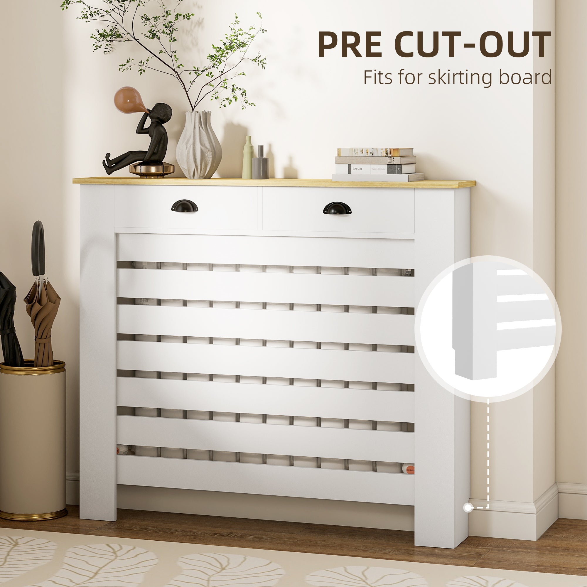 HOMCOM 95.5H x 111Wcm Radiator Cover, with Drawer - White