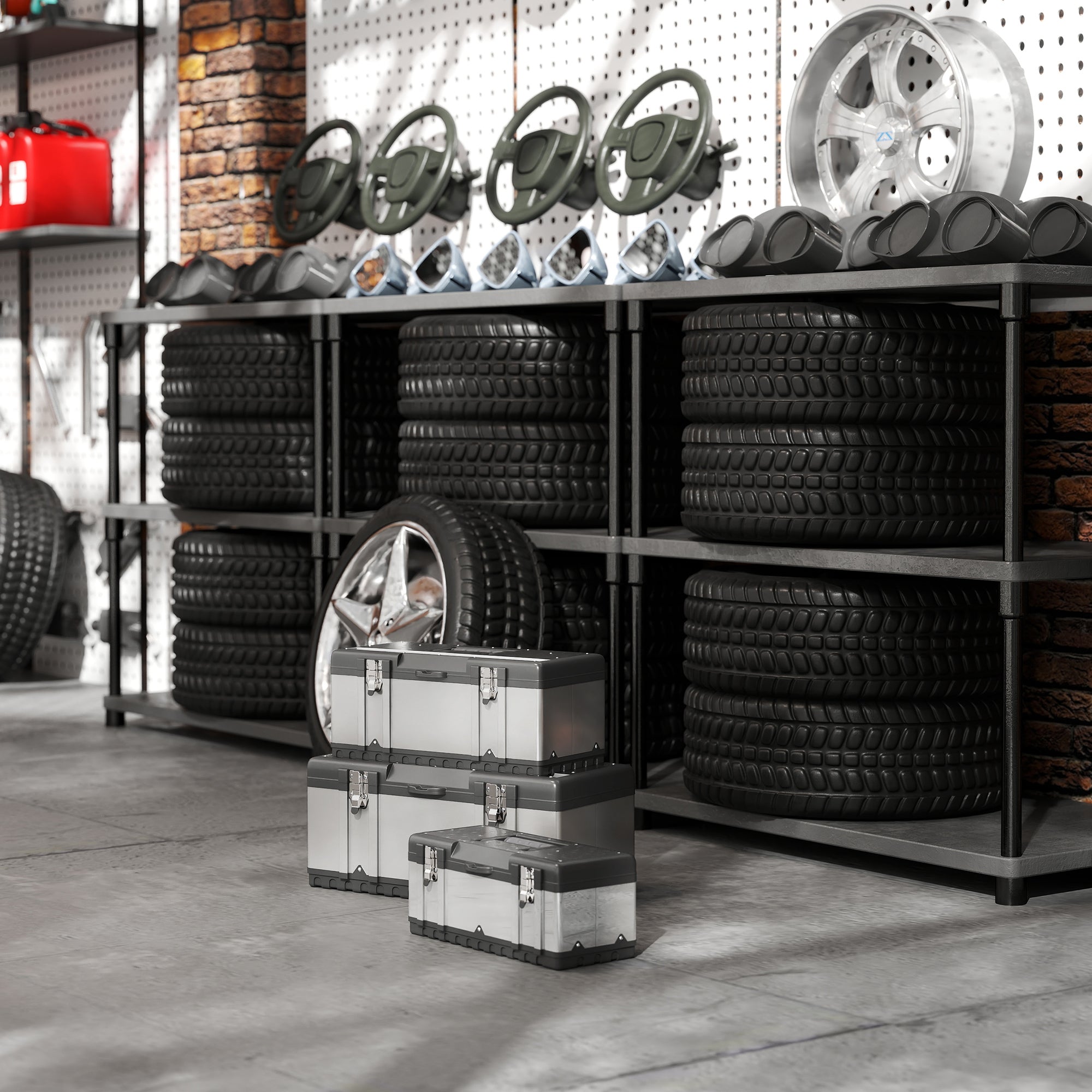 HOMCOM 3 Pieces Stainless Steel Toolbox Set, 23"/ 19"/ 16"