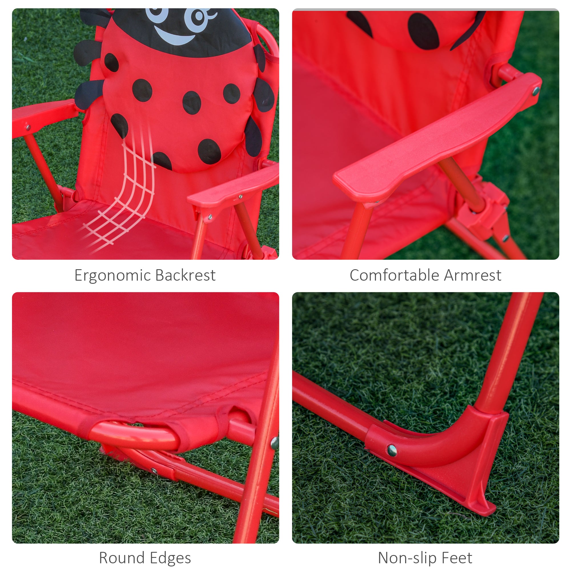 Outsunny Kids Folding Picnic Table Chair Set w/ Parasol, Red