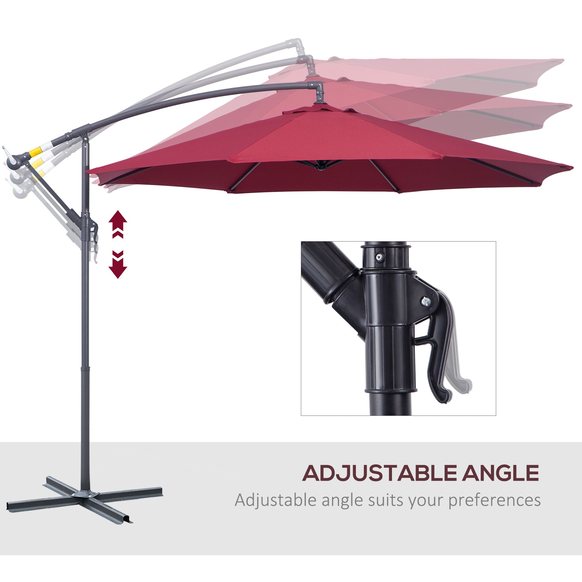 Outsunny 3m Water Resistant Terylene Hanging Parasol Wine Red