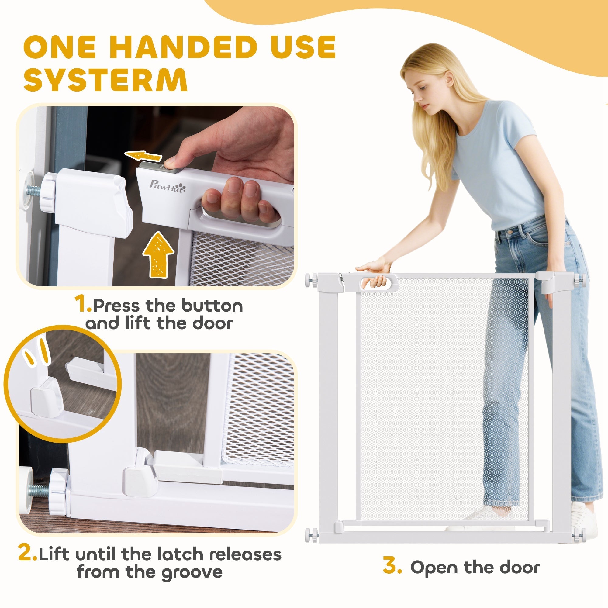 PawHut Pet Safety Gate, for Doorways, Staircases, Hallways, with 75-82cm Adjustable Width - White