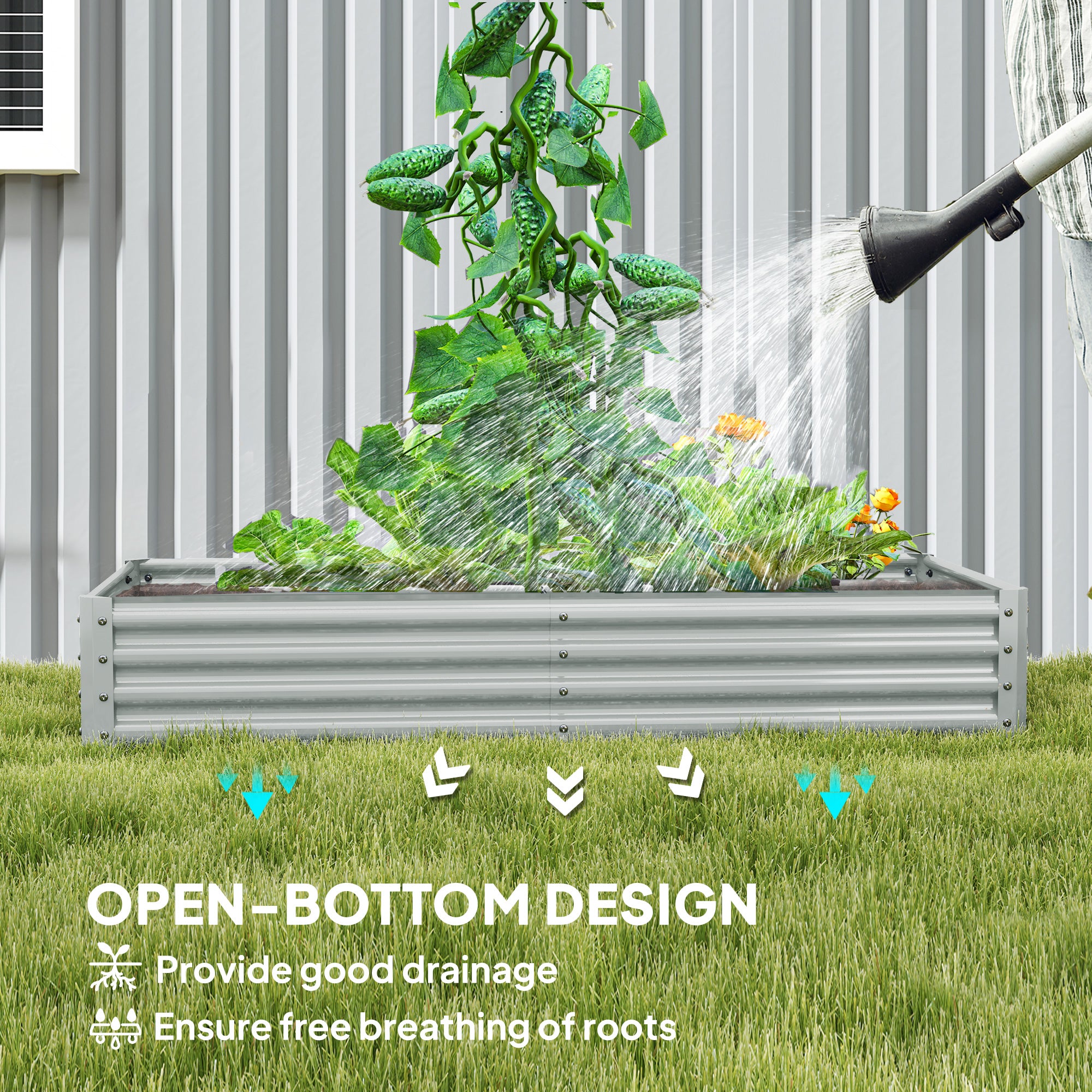 Outsunny 180 x 90cm Galvanised Steel Open Planter - Silver