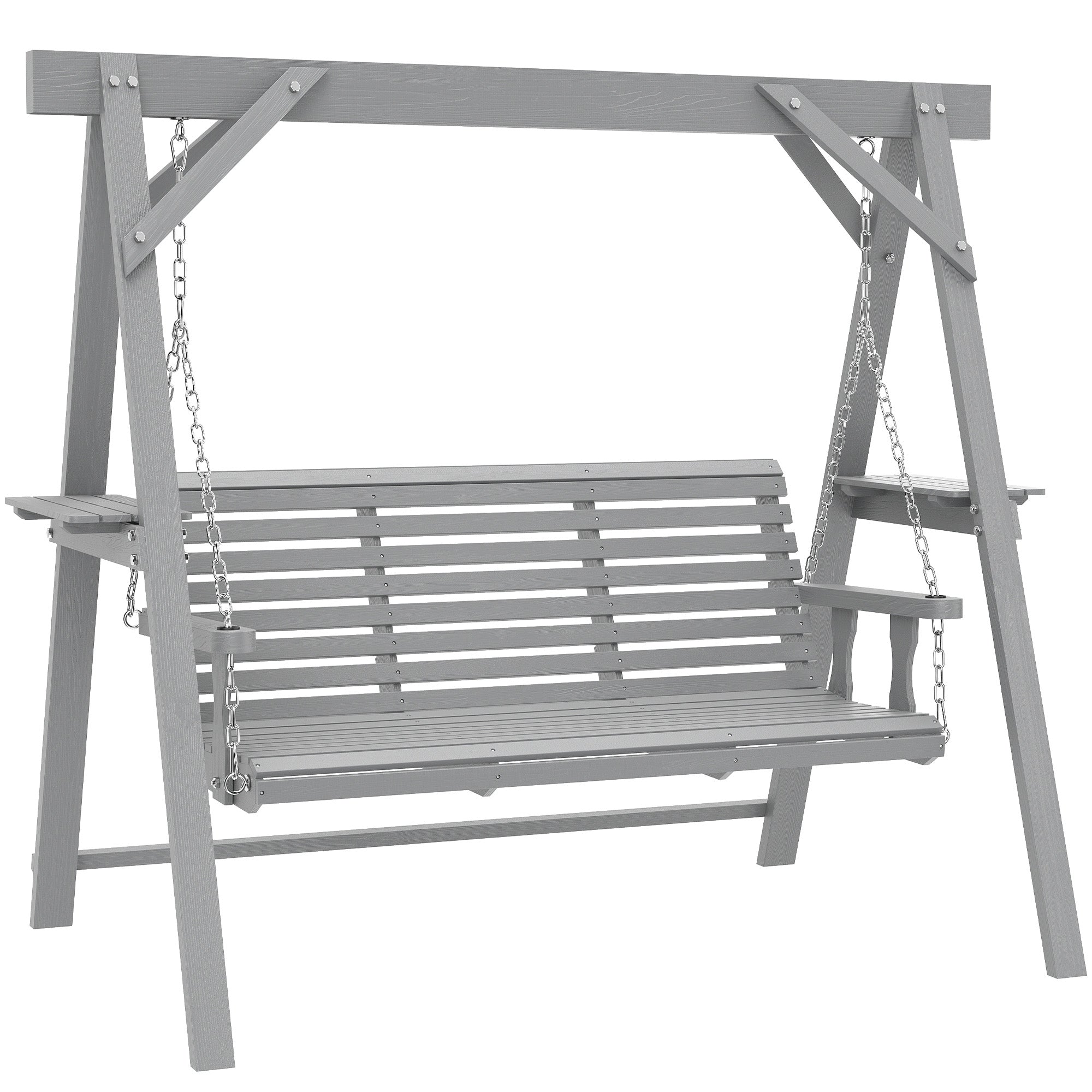 Outsunny Three-Seater Wooden Swing Bench, Dark Grey