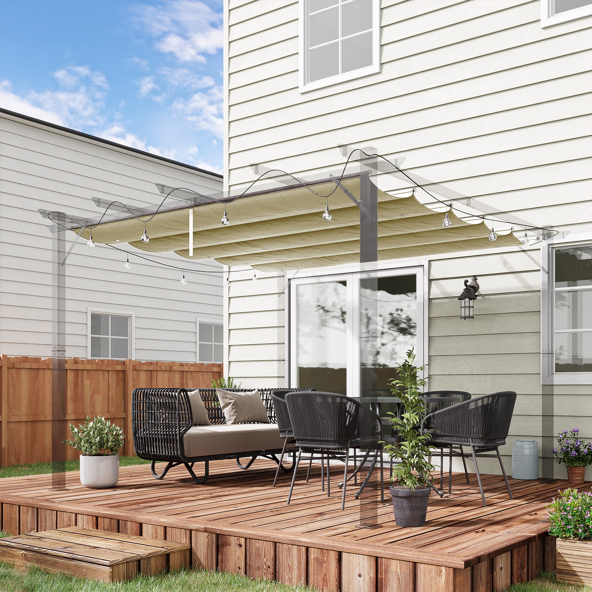 Outsunny Retractable Pergola Shade Cover, Replacement Canopy for 4 x 3 (m) Pergola, Retractable Roof, Beige
