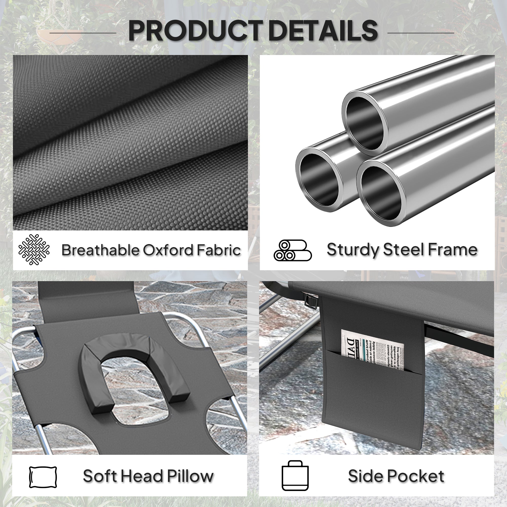 Outsunny Reclining Face Hole Sun Lounger - Dark Grey