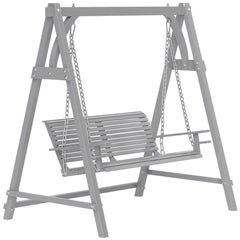 Outsunny 2 Seater Garden Swing Seat, Wooden Swing Chair Bench with Cup Holders for Outdoor Porch Patio, Grey