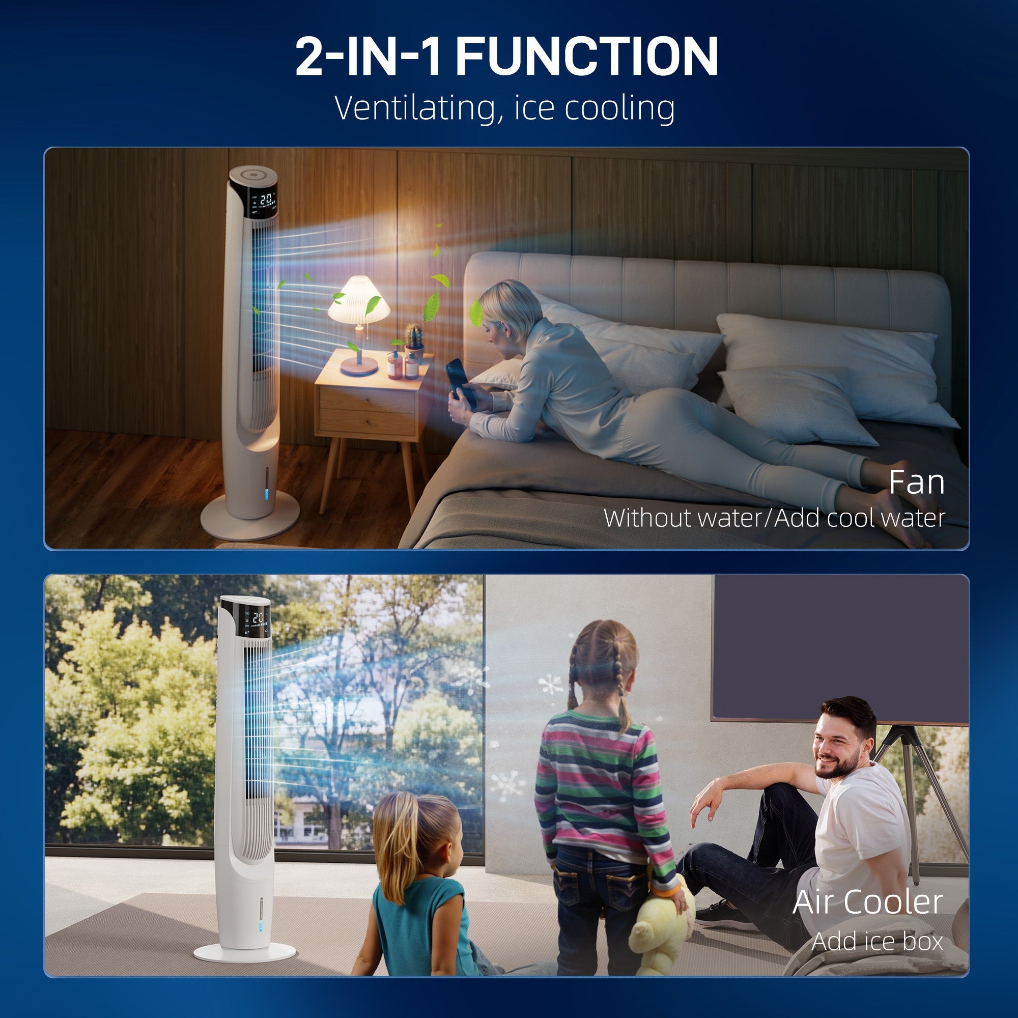 HOMCOM Air Cooler with LED Display and Remote Control, Oscillating Ice Cooling Fan with 3 Speeds, 4 Modes, 12 Hour Timer, White