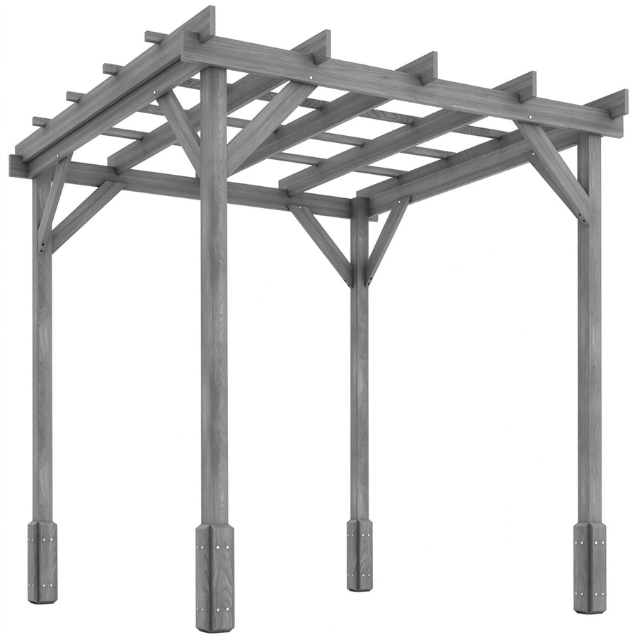 Outsunny 2 x 2m Wooden Pergola Kit, Decorative Garden Gazebo Shelter with Stable Structure for Climbing Vines, Flowers, Grey