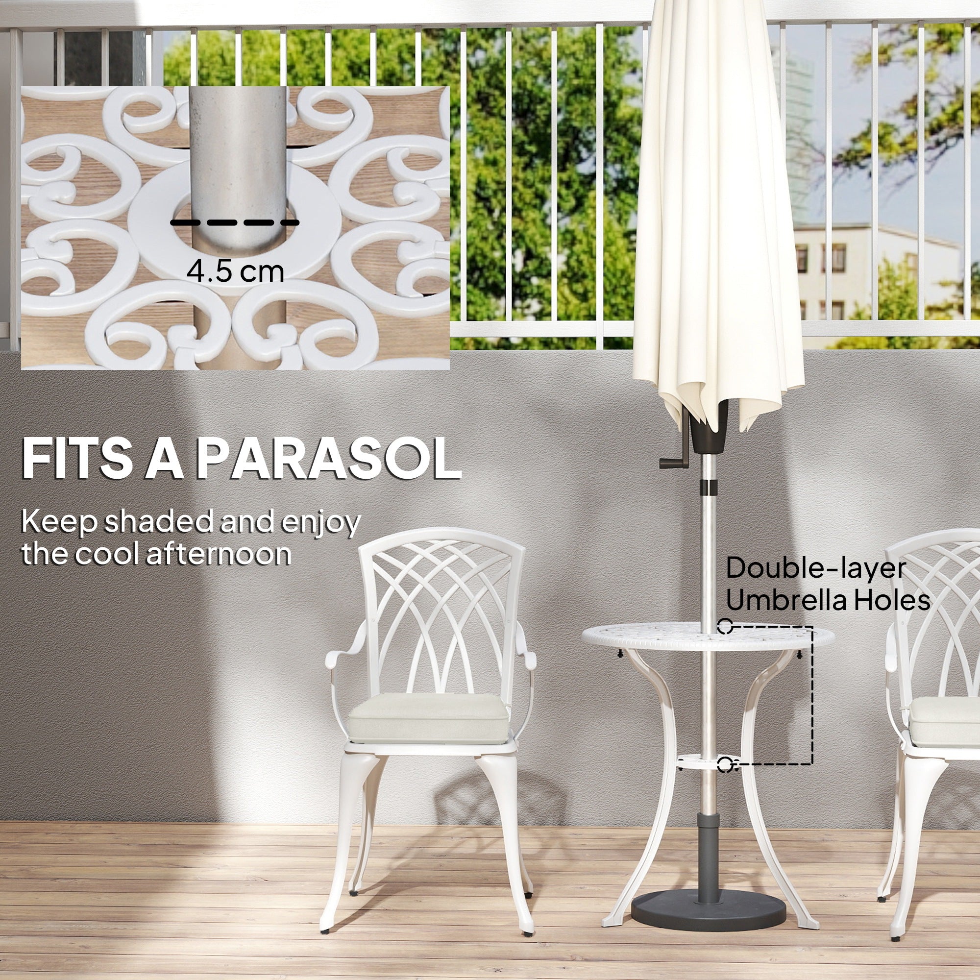 Outsunny Three-Piece Cast Aluminium Bistro Set - White