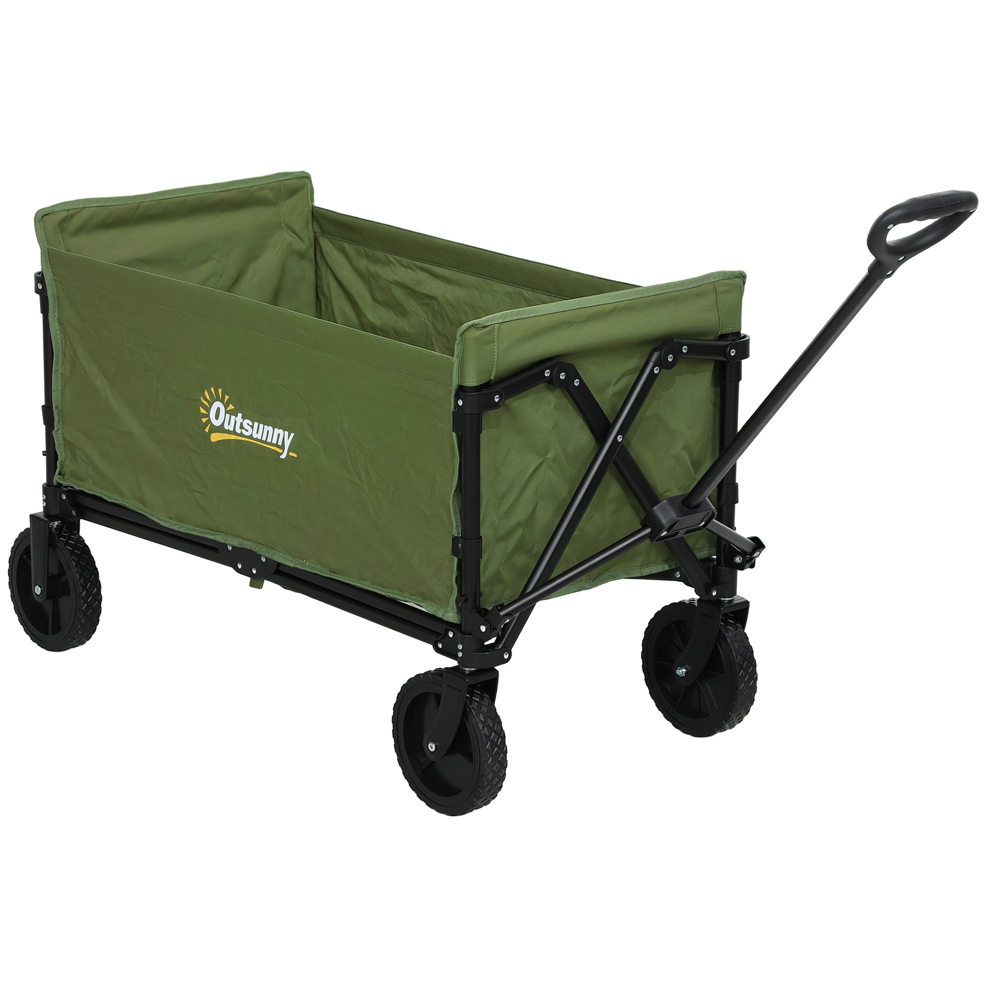 Outsunny 120L Festival Trolley on Wheels, Folding & Compact Camping Trolley Cart with Adjustable Handle for Garden, Beach, Fishing, Green