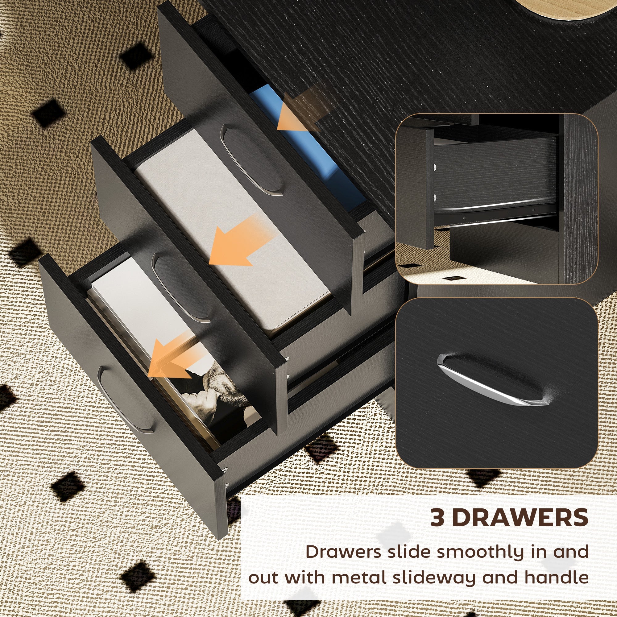 HOMCOM Computer Desk with Drawers, Home Office Desk, Writing Table, PC Workstation with 3 Storage Shelves for Working, Study, 120 x 49 x 72 cm, Black