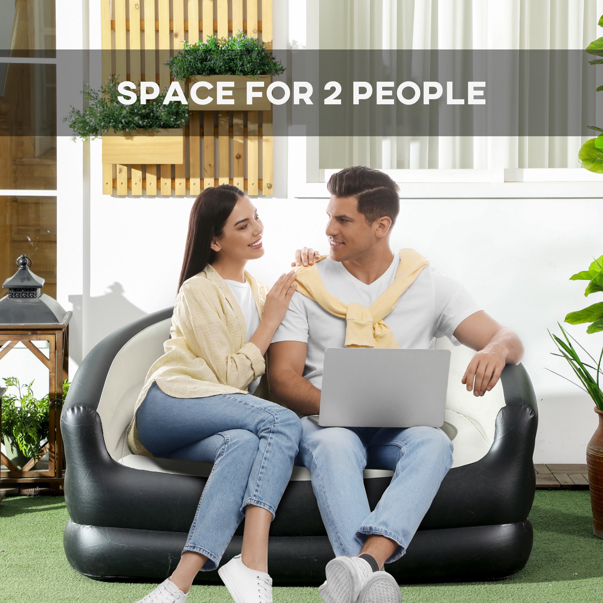 Outsunny Double Inflatable Seat - Grey/Black