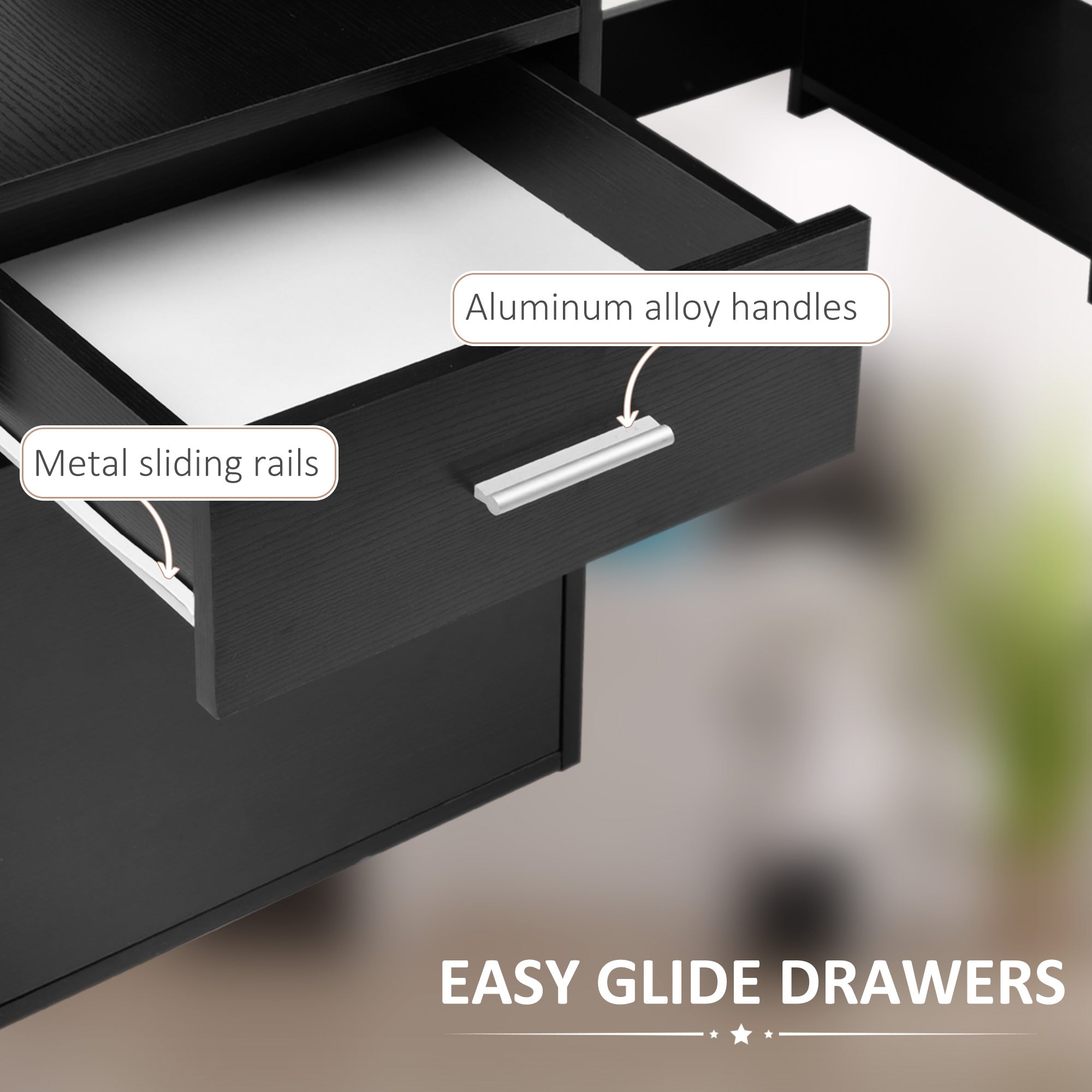 HOMCOM Computer Desk with Drawers and Storage Shelves, Office Desk Writing Table with Printer Stand, Large Workstation for Study Play Work Home Office, 137 x 55 x 92cm, Black