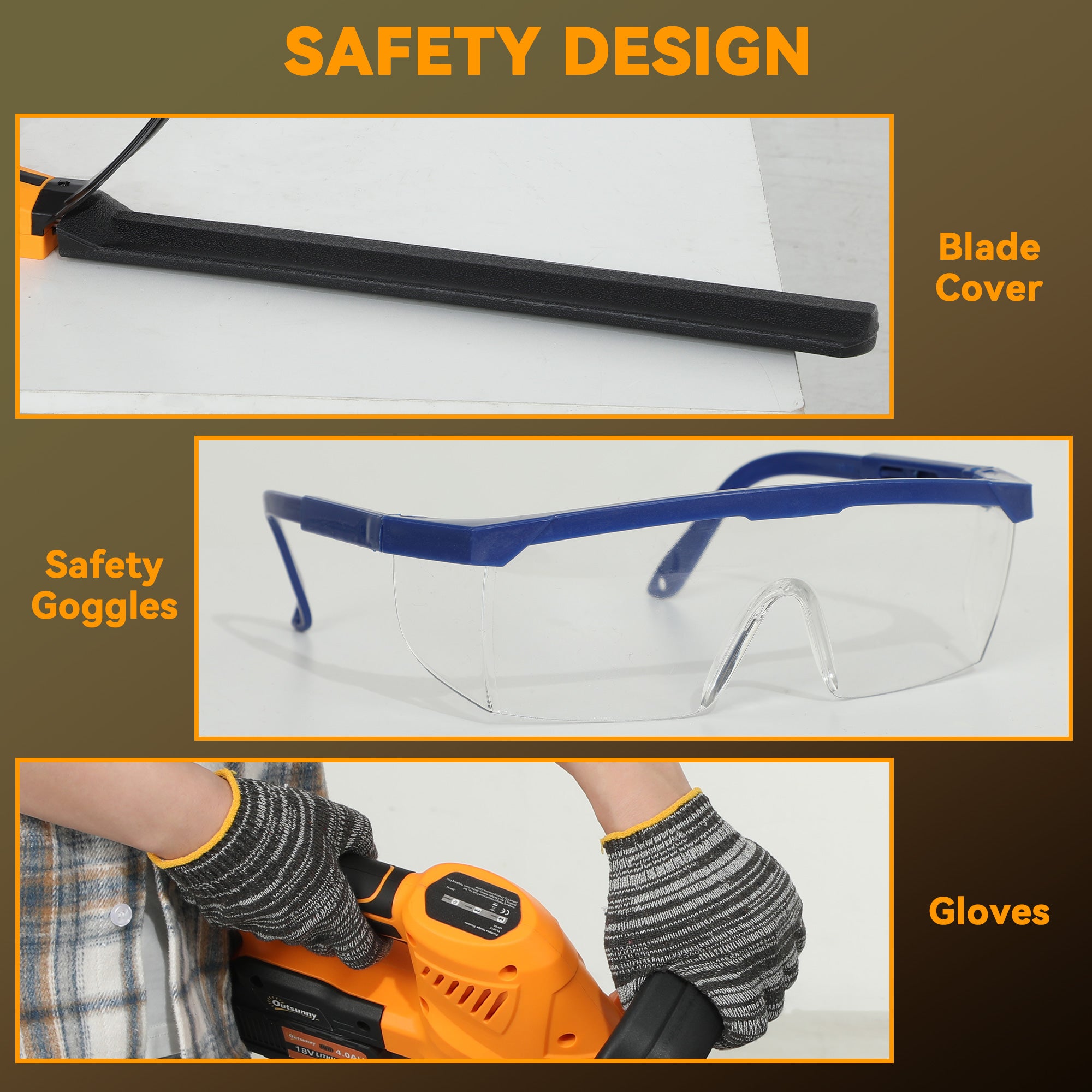 Outsunny 20" Cordless Hedge Trimmer, 21V Electric Hedge Cutter with 51cm Dual Action Blade, 2 x 4000mAh Batteries and Brushless Motor for Garden Branches, Shrubs, Twigs, Orange