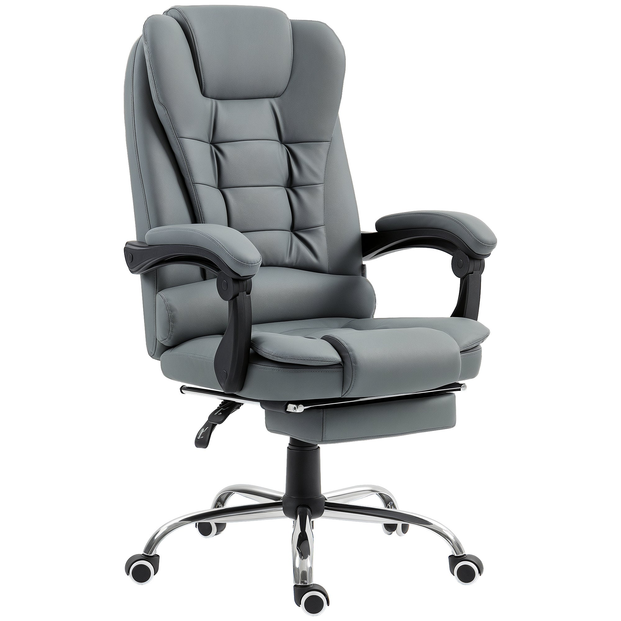 HOMCOM Executive Office Chair, Home Office Chair with Swivel Wheels, Reclining Backrest, Retractable Footrest, Grey