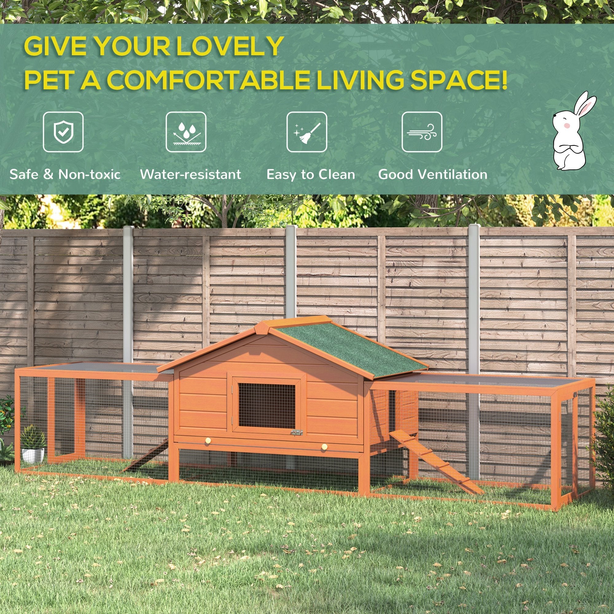 PawHut Wooden Guinea Pigs Hutches W/ Ramp-Golden Red