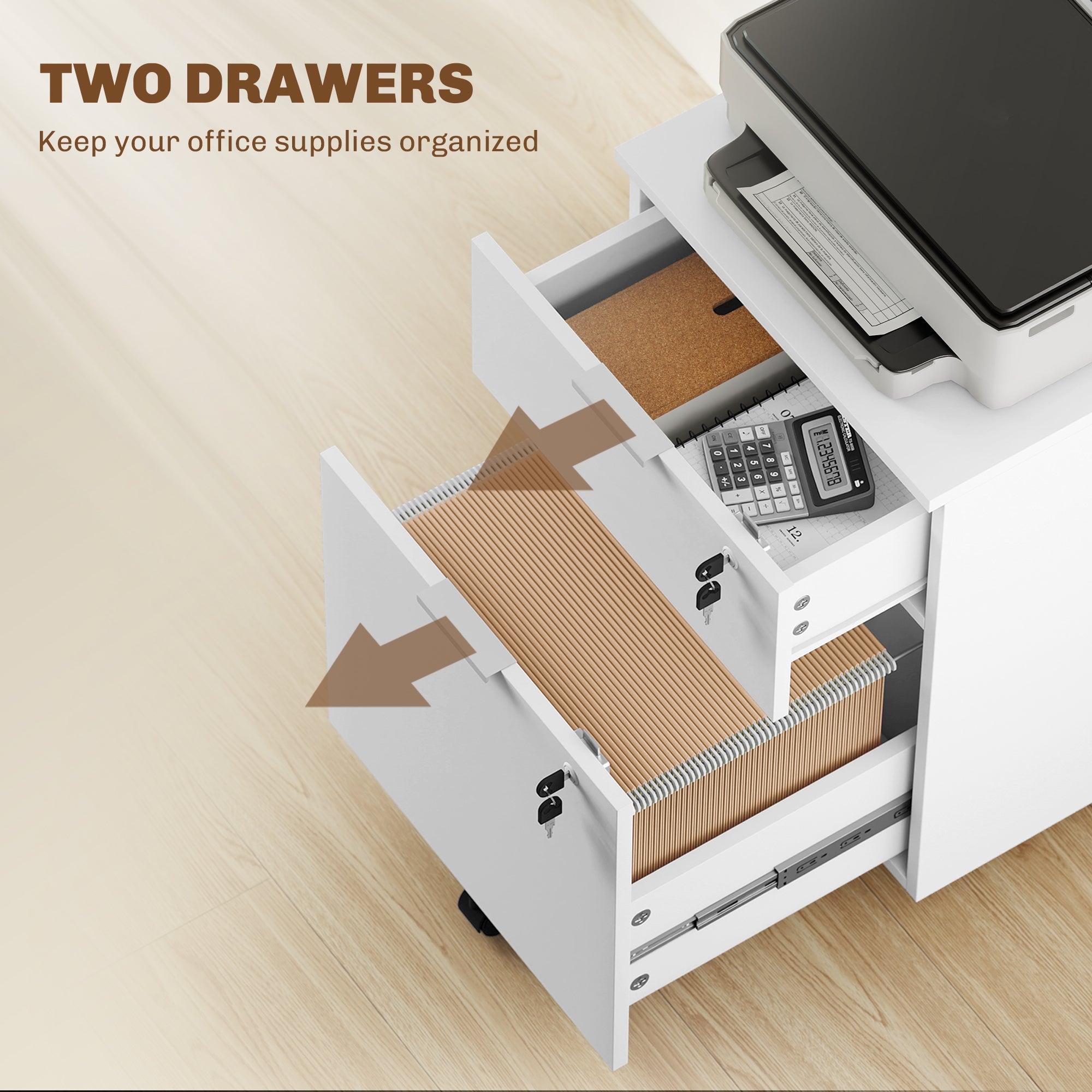 HOMCOM Two-Drawer Lockable Filing Cabinet - White