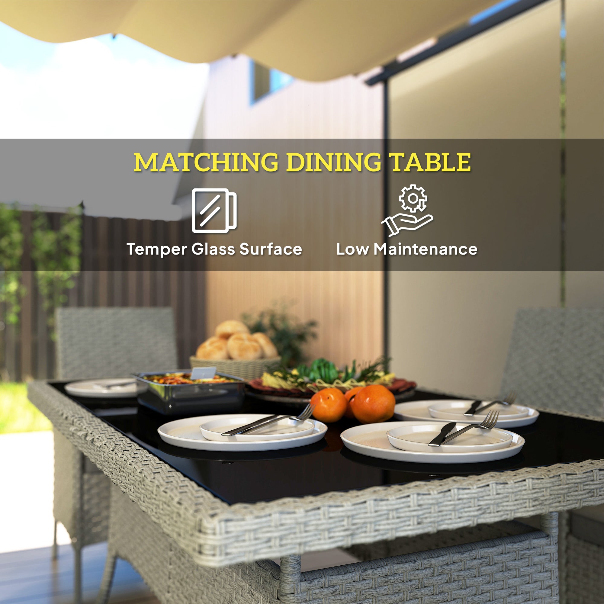 Outsunny Seven-Piece Rattan Dining Set - Grey