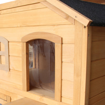 PawHut Wooden Cat House Condos Cat Cave Pet Shelter 2 Floor Villa Outdoor Furniture Natural Wood Finish