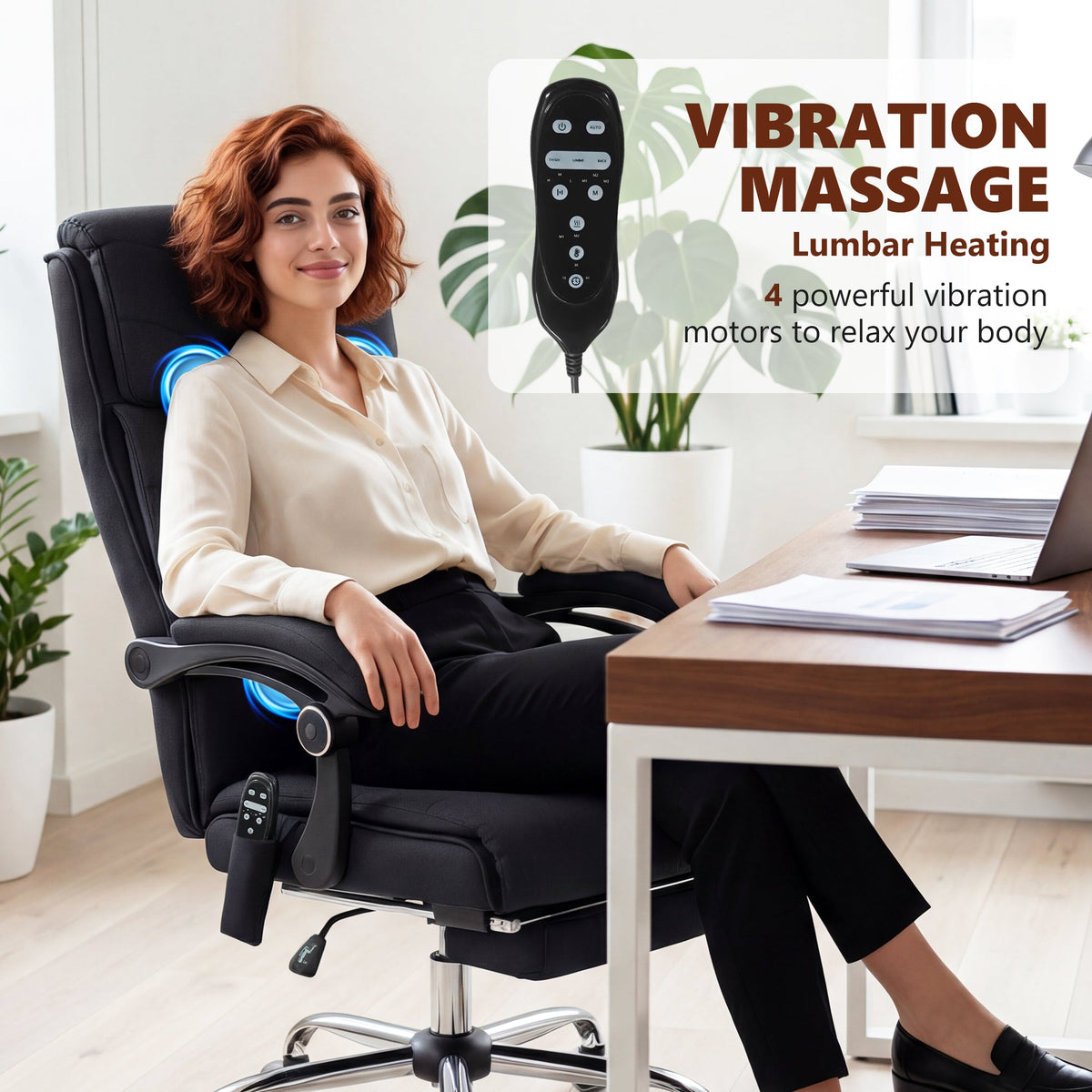 Vinsetto High Back Vibration Massage Office Chair with Footrest, Heated, Black